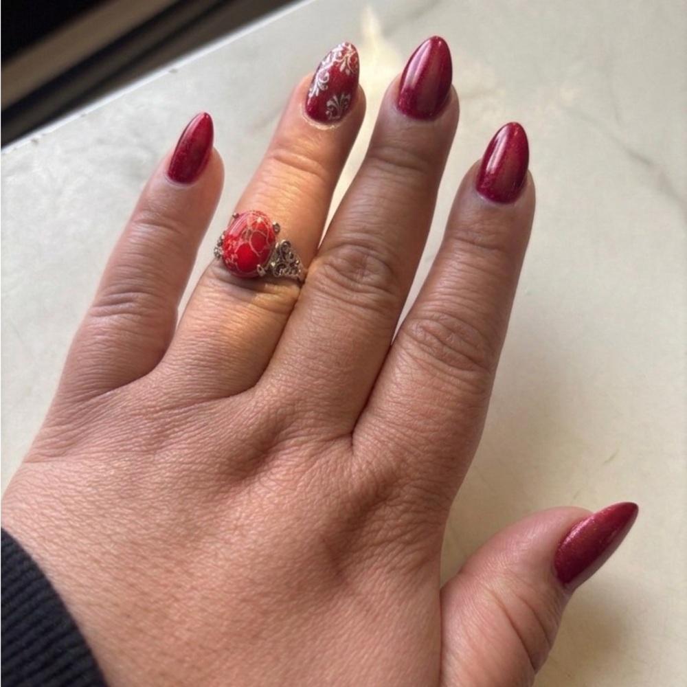 Size 8 Red Stone Silver Ring